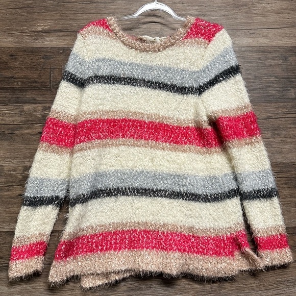 Lane Bryant Cream and Pink Striped Crew Neck Fuzzy Sweater 14/16 - Picture 1 of 5